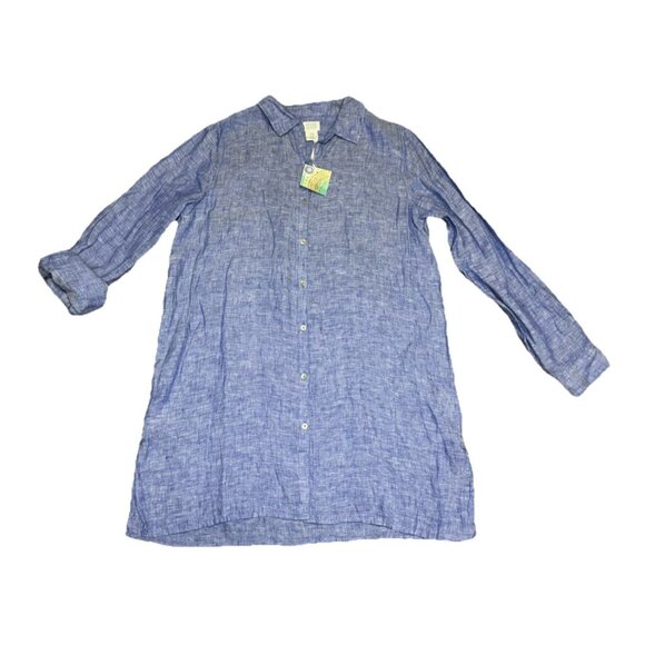 NWT SIGRID OLSEN Linen Lagenlook Button Down Tunic Shirt Dress Roll Sleeve M - Picture 1 of 9